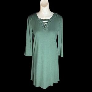 BNWT Pink Rose 3/4 Sleeve Olive Green Midi Dress Medium